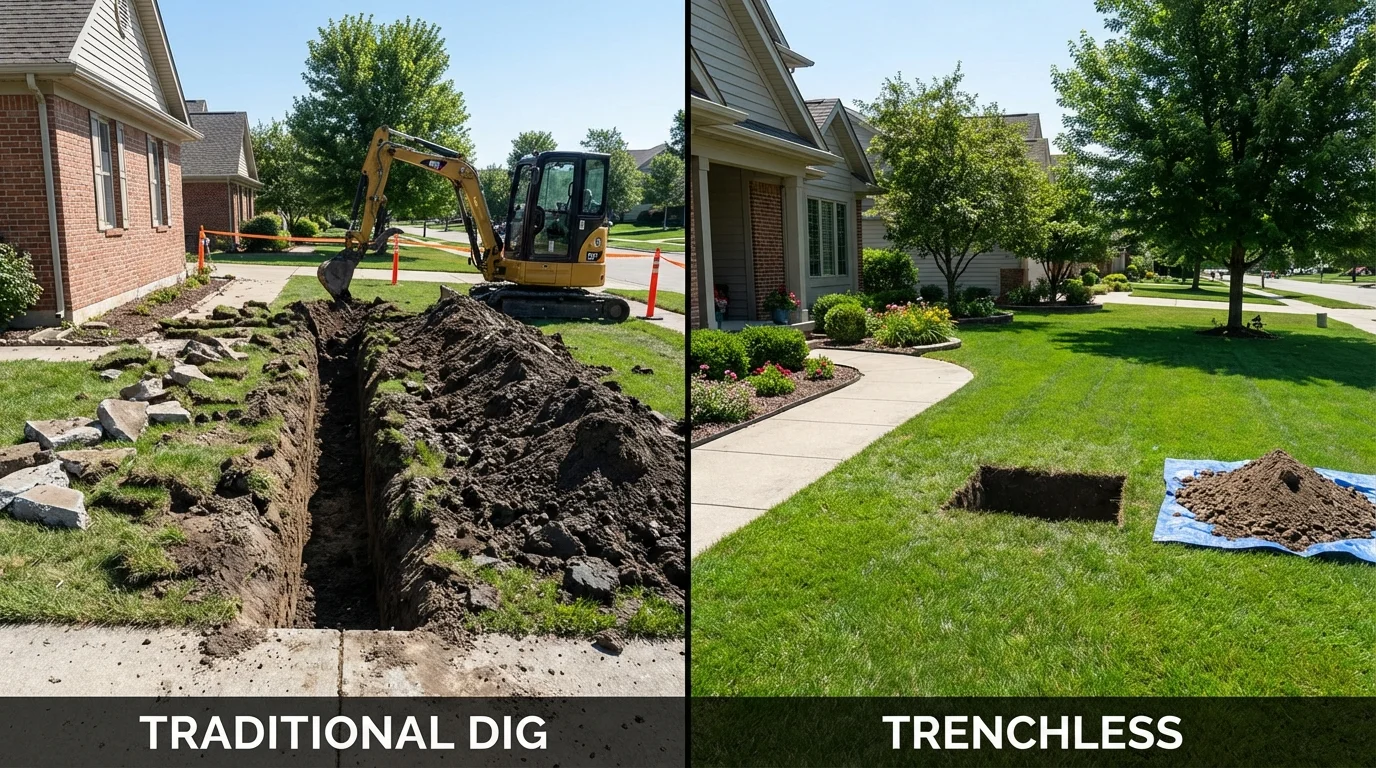 Trenchless sewer repair with minimal yard damage versus traditional excavation in Evans, CO